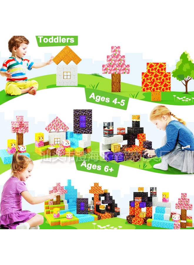 Generic - Magnetic Block Building Blocks Puzzle Toys Magnet Build My Magnetic World DIY Building Model-Color:79pcs Sakura Door + Instruction Manual + Storage Bag + 2 Random Minifigures - Image 1