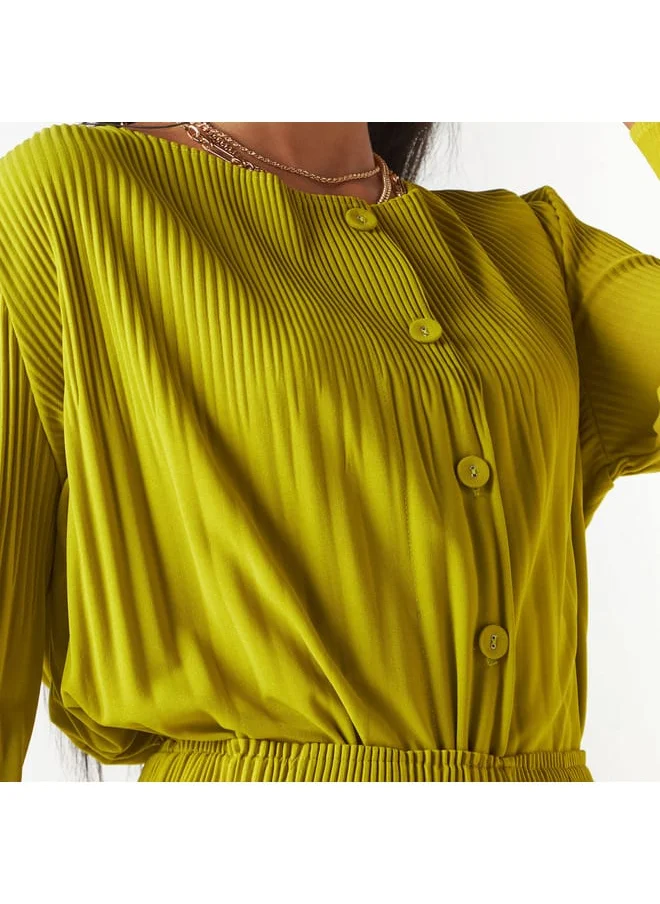 2Xtremz 2Xtremz Pleated Top with Button Closure and Long Sleeves