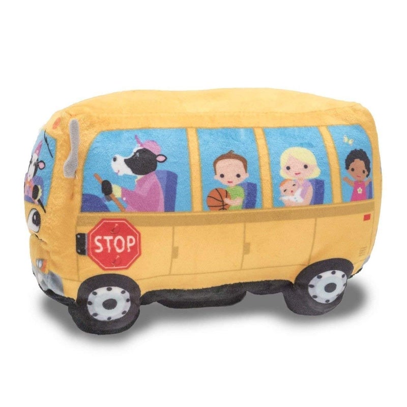 Cuddle Barn Cuddle Barn | Wheelie 8" School Bus Singing Stuffed Animal Plush Toy | Mouth Moves and Eyes Light Up | Sings Wheels on The Bus  - Image 2