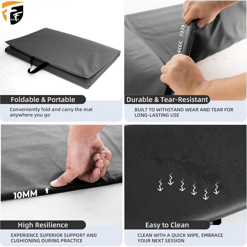 FirstFit حصيرة يوغا جلدية PU فاخرة بسماكة 10 مم، حصيرة يوغا سميكة إضافية للتمارين، اللياقة البدنية والتأمل مع حزام حمل للرجال والنساء - الحجم (69 × 24 بوصة) باللون الأسود - Image 4