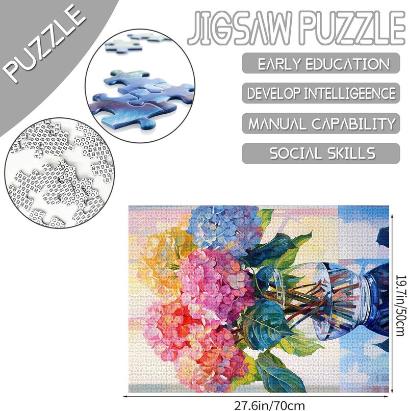 Tucocoo Hydrangea in Glass Vase Jigsaw Puzzle 1000 Pieces Puzzles for Adults Blossom Flowers Jigsaw Puzzles for Challenging Family Activity Games DIY Puzzle for Home Wall Decor Gifts  20 x 27 Inches - Image 3