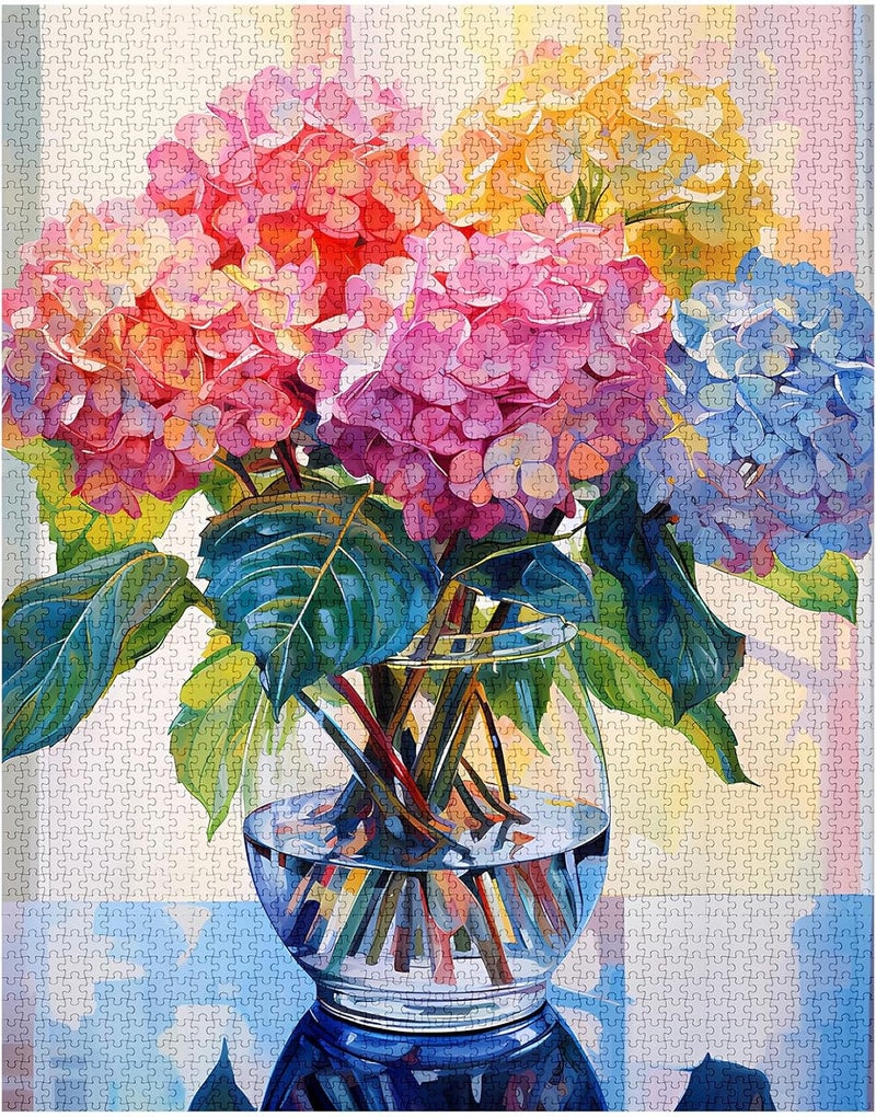 Tucocoo Hydrangea in Glass Vase Jigsaw Puzzle 1000 Pieces Puzzles for Adults Blossom Flowers Jigsaw Puzzles for Challenging Family Activity Games DIY Puzzle for Home Wall Decor Gifts  20 x 27 Inches - Image 2