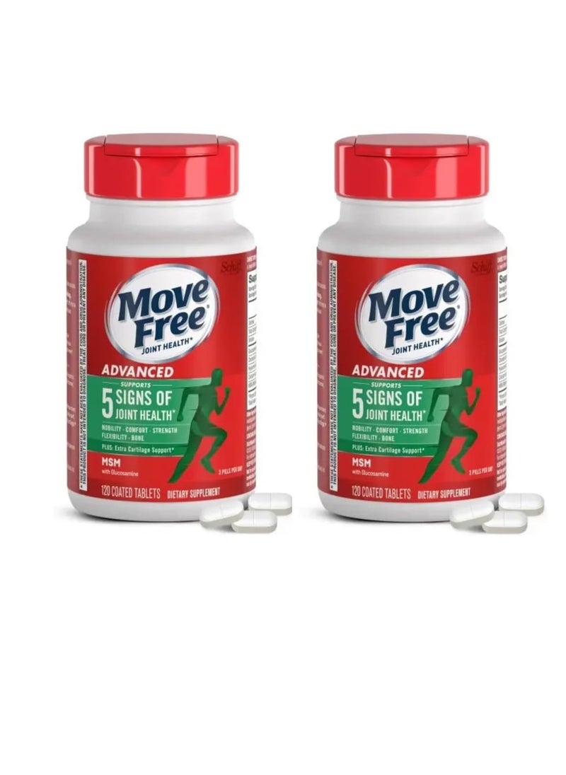 Move Free - Advanced Plus MSM Coated Tablets, Joint Health Supplement with Glucosamine and Chondroitin, 120 Count, Pack of 2 - Image 1