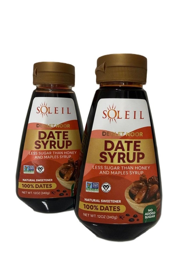 Soleil (Pack of 2) 12oz Soleil Date Syrup | Made with 100% Deglet Noor dates | Certified NON-GMO, KOSHER. Healthy, Natural Sweetener with NO added sugars or preservatives, Gluten-free, Vegan. PBA-free squeeze bottle - Image 1