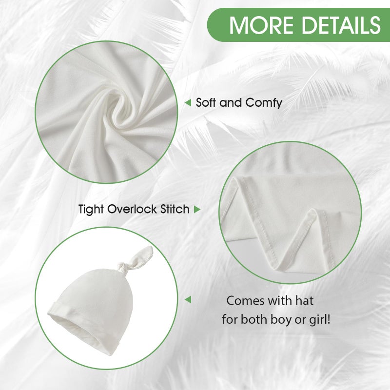 iEvolve Cotton Knitted Baby Swaddle Blanket with Hat Headband Set Newborn Swaddle Wrap Receiving Blankets for Baby Girl Boy 35" x 35"(White) - Image 4