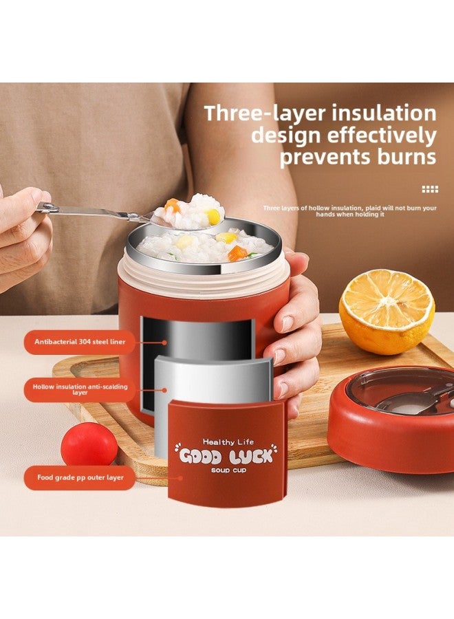 Office Worker Portable Chopsticks Cup Soup Pot Soup Pot Rice Bucket Rice Porridge Box Small Soup Cup Lunch Box Stainless Steel Insulated Soup Bowl-Specifications:Blue-530ml + Carrying Bag  - Image 4