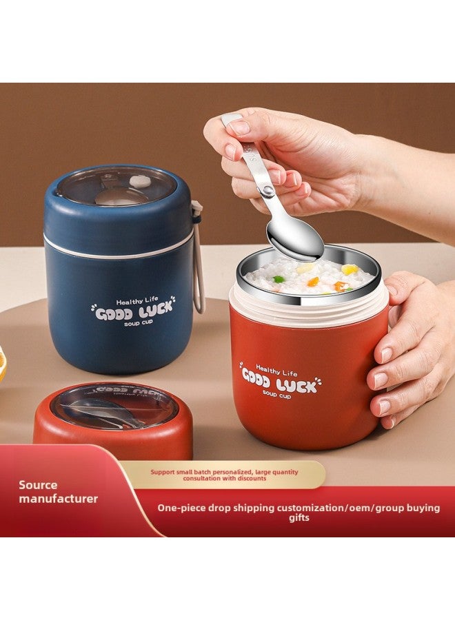 Office Worker Portable Chopsticks Cup Soup Pot Soup Pot Rice Bucket Rice Porridge Box Small Soup Cup Lunch Box Stainless Steel Insulated Soup Bowl-Specifications:Blue-530ml + Carrying Bag  - Image 2