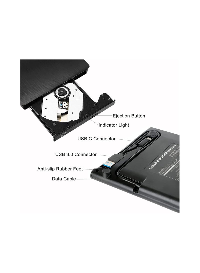 External CD DVD Drive for Laptop, Type-C USB 3.0 Portable CD DVD Burner/Writer Optical Disc Drive for MacBook, iMac, Windows PC, Linux, and Mac OS - Image 2