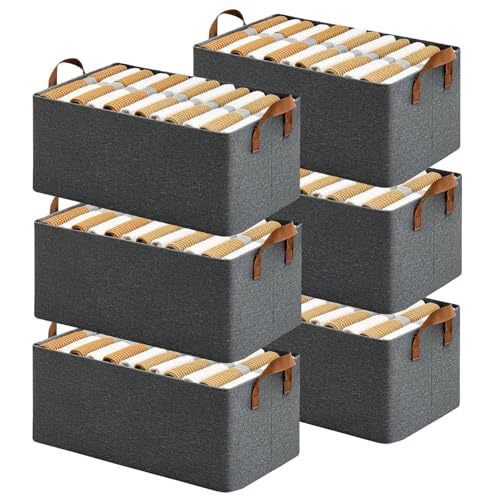 SITTELLA® Pack of 6 Foldable Wardrobe Organizer with Durable Handle, Stuff Storage Box Closet Drawer Organizers for Clothes, Toys, Blanket etc. (Grey) - Image 1