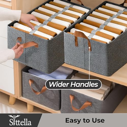 SITTELLA® Pack of 6 Foldable Wardrobe Organizer with Durable Handle, Stuff Storage Box Closet Drawer Organizers for Clothes, Toys, Blanket etc. (Grey) - Image 5