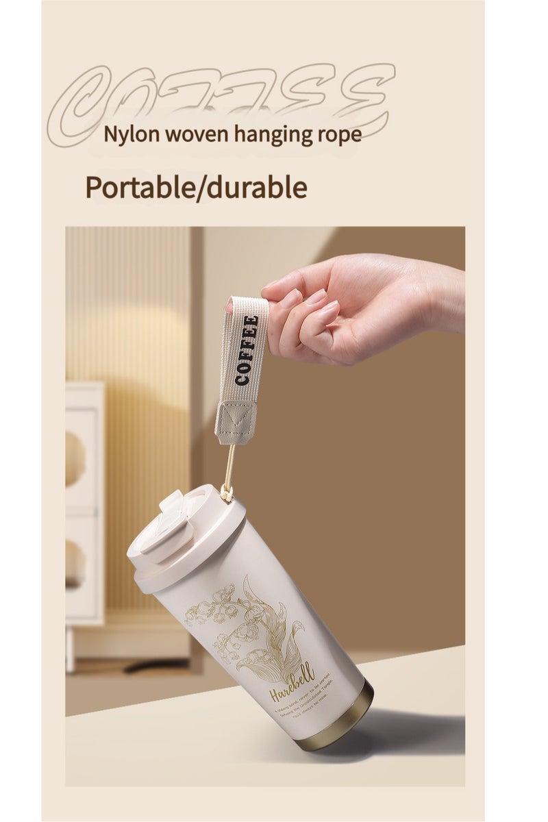 LOVELY 500ml Double Drink Vacuum Insulated Cup with Straw Insulated Coffee Cup Thermos 316 Stainless Steel Women's Flower Coffee Cup - Image 3