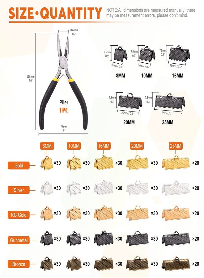 Rustark 701Pcs 5 Colors Ribbon Clamp Ends for Jewelry Making with Pliers Tool Assortment Kit Bracelet Leather Bookmark Pinch Crimp Ends with Loop - Image 2