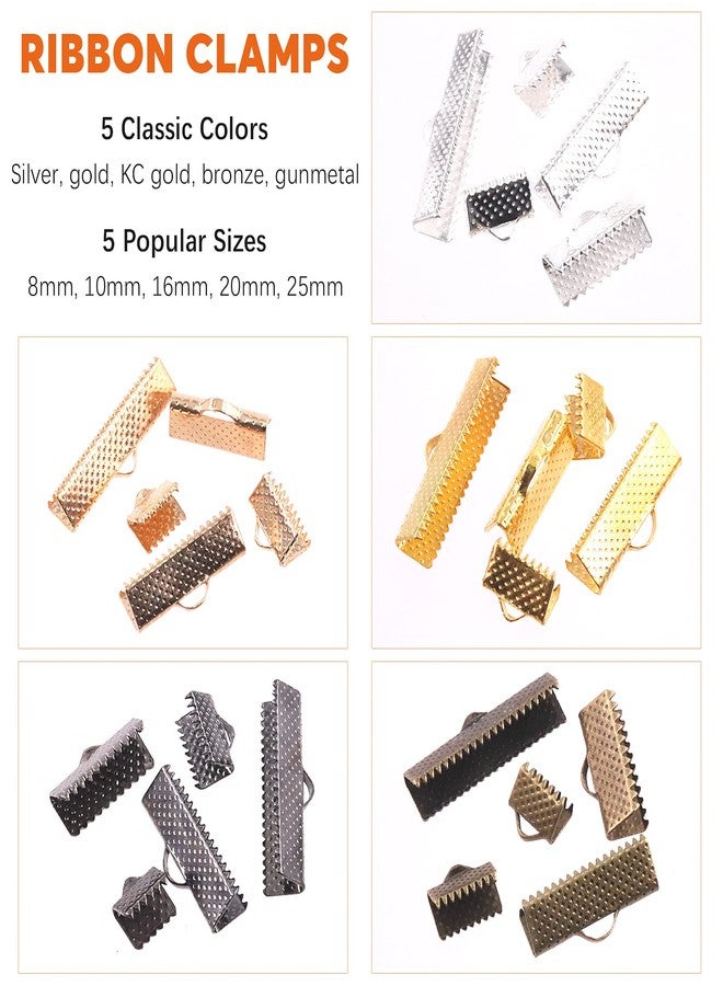 Rustark 701Pcs 5 Colors Ribbon Clamp Ends for Jewelry Making with Pliers Tool Assortment Kit Bracelet Leather Bookmark Pinch Crimp Ends with Loop - Image 5