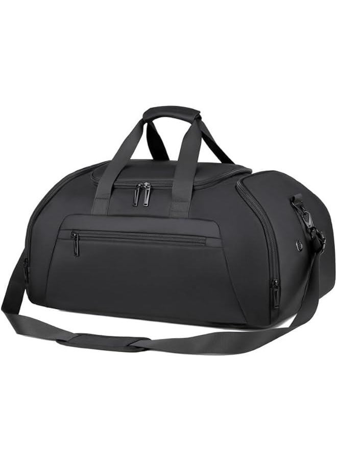 TRASSLE Gym Bag for Men/Women,Travel Duffel Bag with Shoe Compartment, Carry On Weekender/Overnight Bag, Waterproof Gym Backpack Travel Bag for Camping (Black Dark)  - Image 3