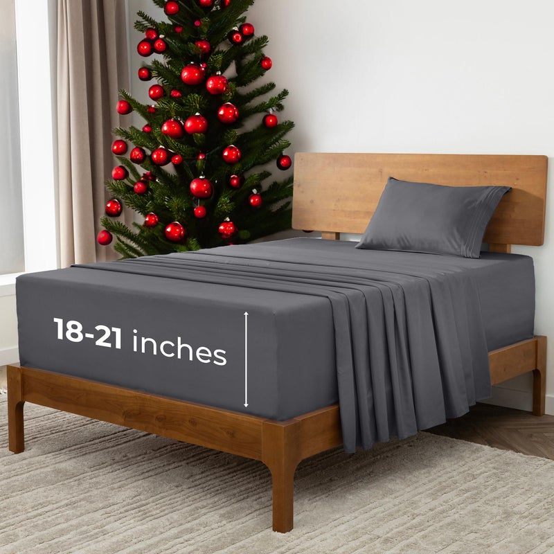 Mellanni Extra Deep Twin XL Sheets  3 PC Iconic Collection Bedding  Hotel Luxury Ultra Soft Cooling Bed Sheets  Wrinkle Fade Stain Resistant Twin Extra Long Gray