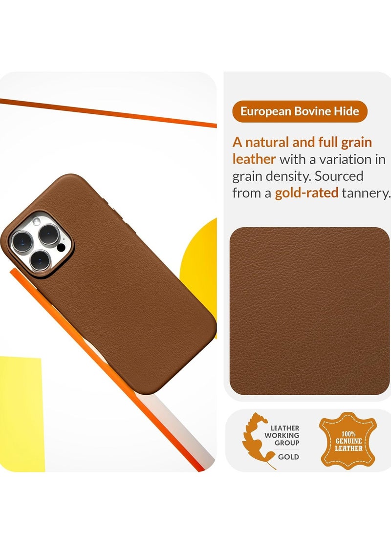 Classic European Leather Phone Case for iPhone 16 Pro Max – Dark Saddle Brown, Smoothens & Softens Over Time, Compatible with MagSafe