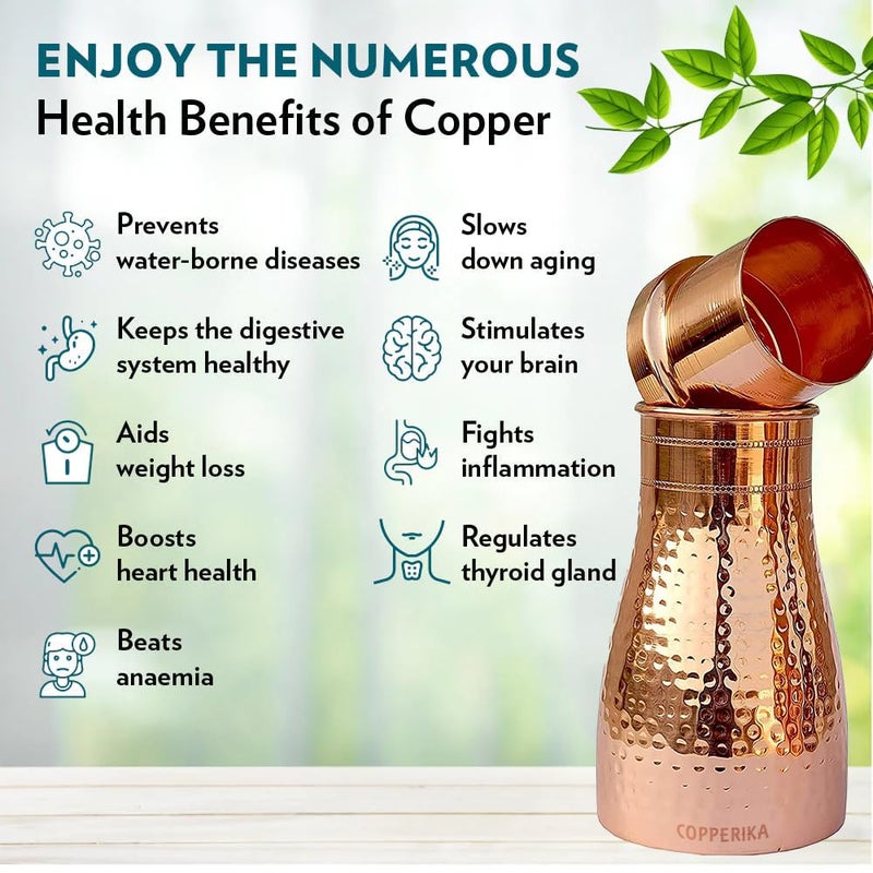 Copperika Pure Bedroom Jar Copper Water Bottle 1 Litre 1000ml Original With Ayurvedic Other Health Benefits BPA Free Heavy Quality Build Non Toxic For Home Office Kids Travel - Image 4