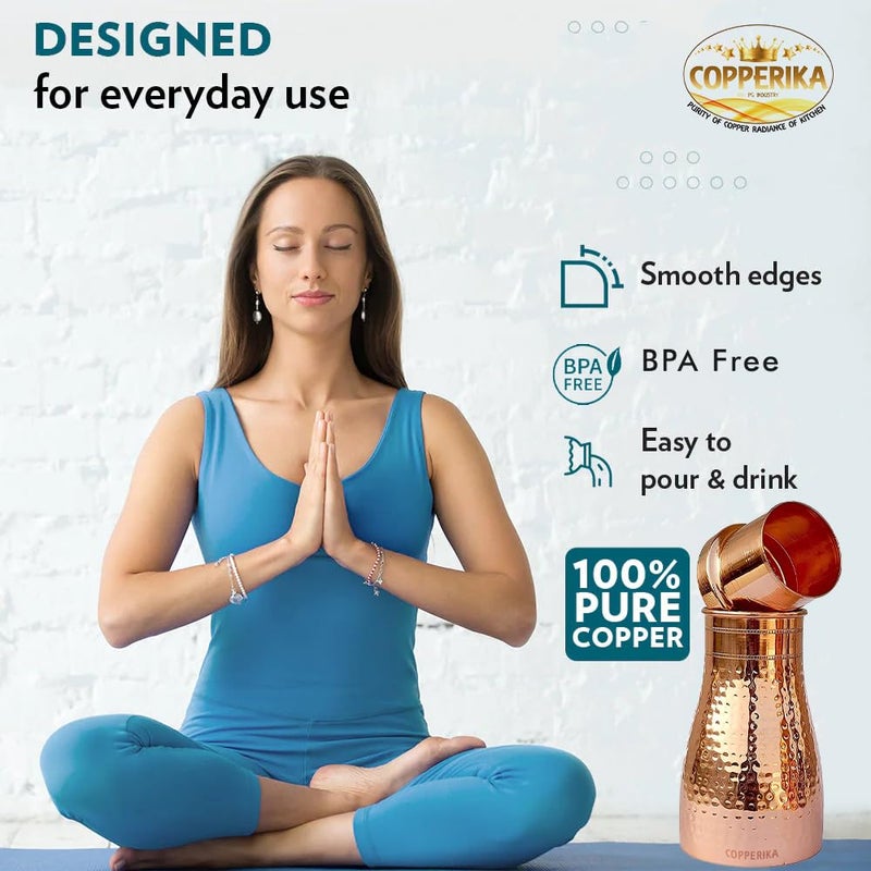Copperika Pure Bedroom Jar Copper Water Bottle 1 Litre 1000ml Original With Ayurvedic Other Health Benefits BPA Free Heavy Quality Build Non Toxic For Home Office Kids Travel - Image 3