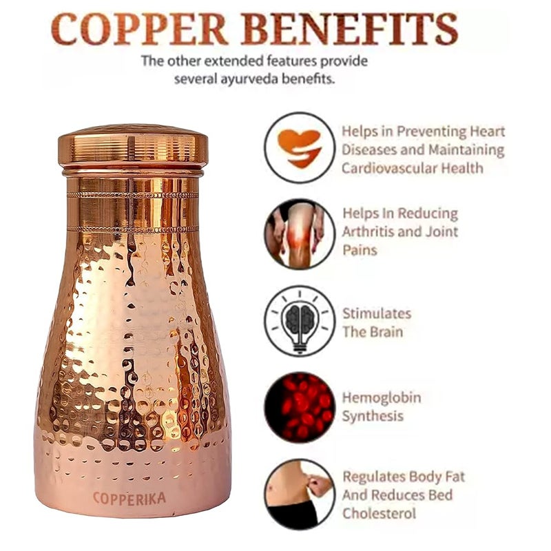 Copperika Pure Bedroom Jar Copper Water Bottle 1 Litre 1000ml Original With Ayurvedic Other Health Benefits BPA Free Heavy Quality Build Non Toxic For Home Office Kids Travel - Image 2