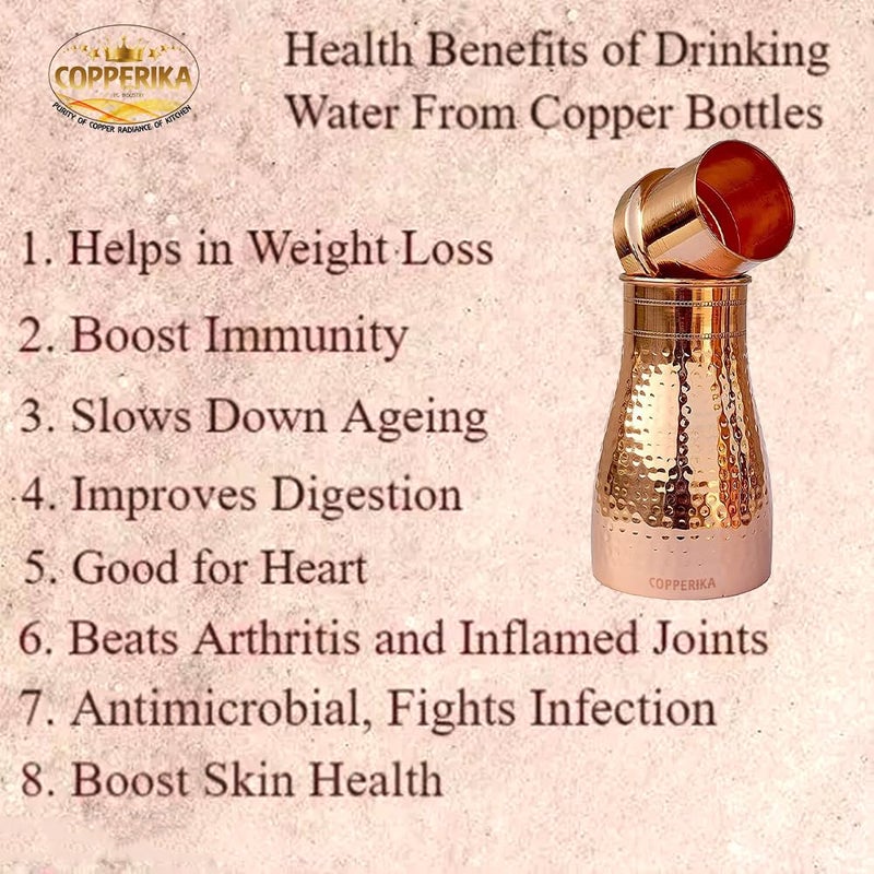 Copperika Pure Bedroom Jar Copper Water Bottle 1 Litre 1000ml Original With Ayurvedic Other Health Benefits BPA Free Heavy Quality Build Non Toxic For Home Office Kids Travel - Image 5