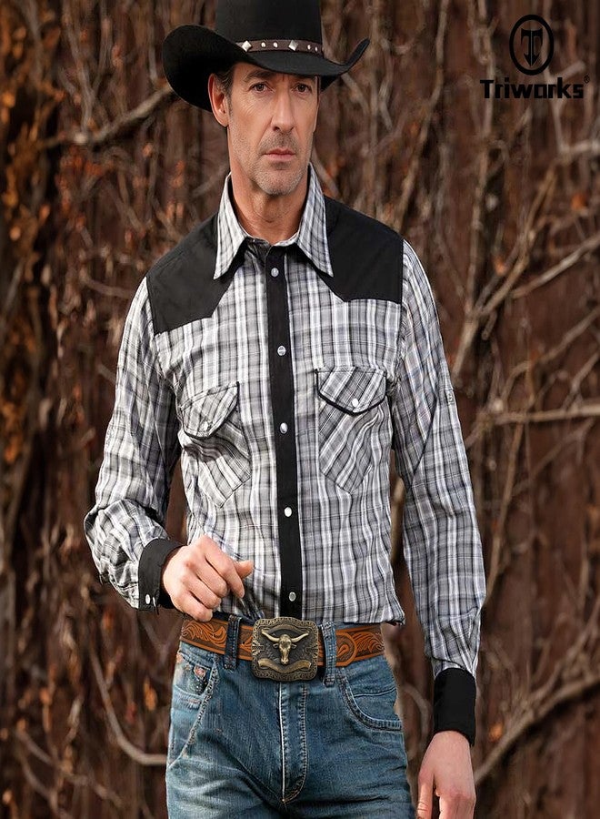 TRIWORKS Men Women Western Floral Engraved Belt Cowboy Leather Belt Longhorn Buckle Country Belt for Jeans Dress - Image 2