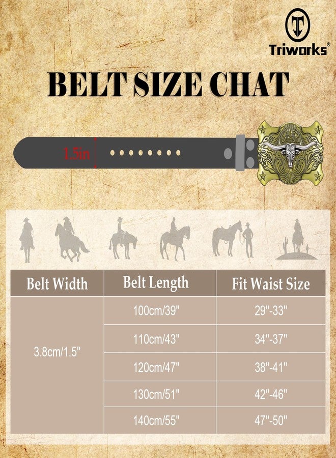 TRIWORKS Men Women Western Floral Engraved Belt Cowboy Leather Belt Longhorn Buckle Country Belt for Jeans Dress - Image 4