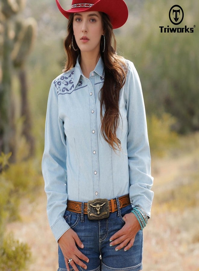 TRIWORKS Men Women Western Floral Engraved Belt Cowboy Leather Belt Longhorn Buckle Country Belt for Jeans Dress - Image 3