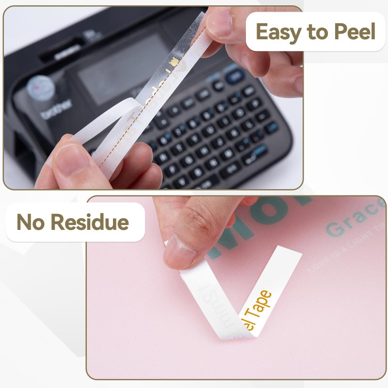 GreaTeam Replacement for Brother P Touch Label Tape Gold on Clear TZe TZ 12mm 0.47 Inch Label Maker Tape TZe-134 TZe-234 TZe-334 (Gold on Clear/White/Black) for Brother PT-D210 PT-H110 PT-D400 PT-D600, 3-Pack - Image 4