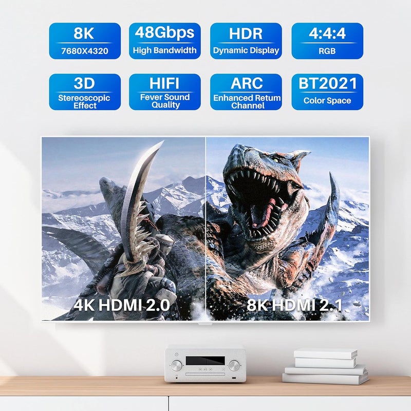 Adoreen 8K Fiber Optic HDMI 2.1 Cable 100 Feet, Active Optical HDMI Cord (from 20-100ft) for 8K@60Hz 4K 2K Dynamic HDR ARC HDCP2.2 4:4:4 3D,Compatible PS5/PS4,Ultra HD TV(30.5m) - Image 3