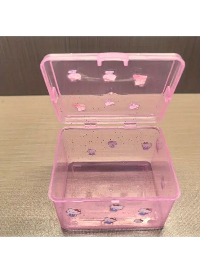 Pink Transparent Jewelry Box Card Storage Case Desktop Coin Organizer with Lid - Image 3