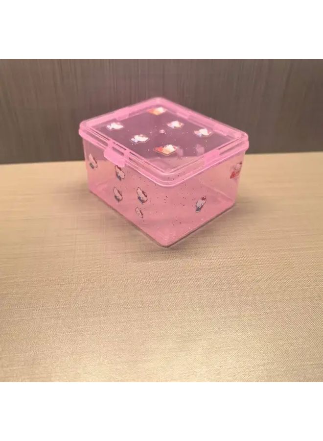 Pink Transparent Jewelry Box Card Storage Case Desktop Coin Organizer with Lid - Image 5