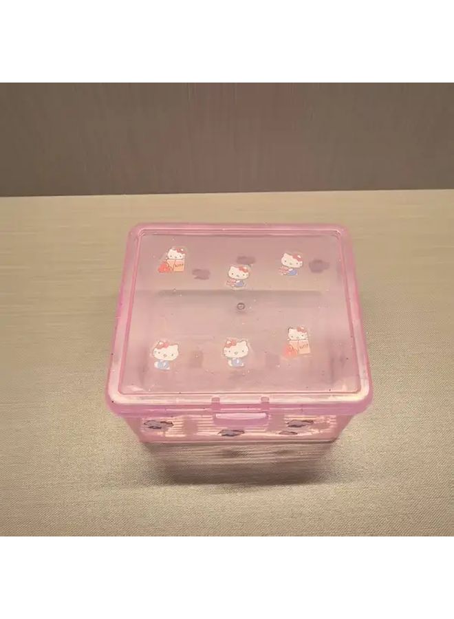 Pink Transparent Jewelry Box Card Storage Case Desktop Coin Organizer with Lid - Image 4