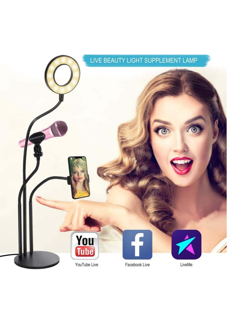 Generic - Selfie Ring Light Stand with Microphone Holder,LED Ring Light for Live Stream/Makeup/YouTube Video - 3-Light Mode - 10-Level Brightness - Image 1