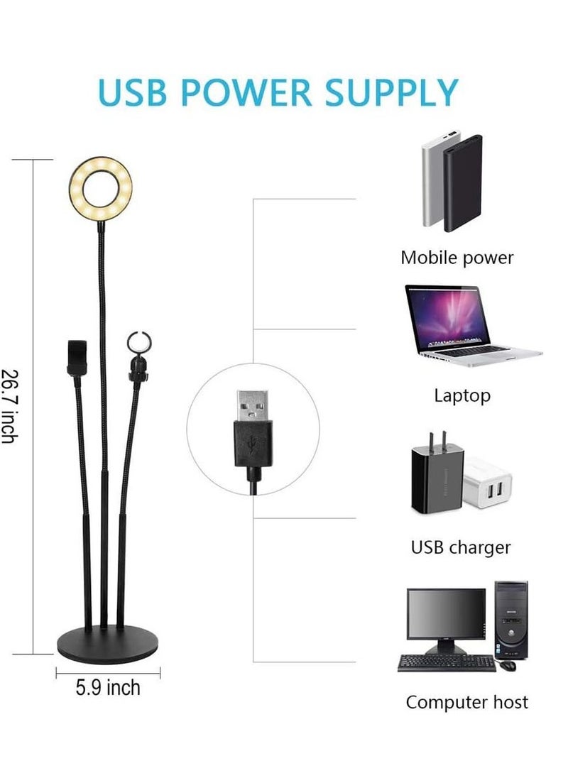 Generic - Selfie Ring Light Stand with Microphone Holder,LED Ring Light for Live Stream/Makeup/YouTube Video - 3-Light Mode - 10-Level Brightness - Image 1