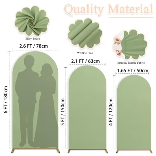 PATYDEST Sage Green Chiara Arch Cover Set of 3 Spandex Fitted Wedding Arch Covers 4ft 5ft 6ft Arched Backdrop Cover Arches Backdrop Stand Cover for Happy Birthday Baby Shower Graduation Party Decorations - Image 3