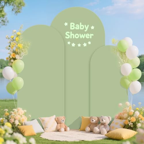 PATYDEST Sage Green Chiara Arch Cover Set of 3 Spandex Fitted Wedding Arch Covers 4ft 5ft 6ft Arched Backdrop Cover Arches Backdrop Stand Cover for Happy Birthday Baby Shower Graduation Party Decorations - Image 4