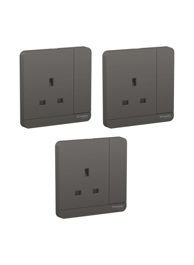 Schneider Electric AvatarOn, switched socket, 3P, 13 A, 250 V, LED, Dark Grey (Model Number - E8315N_DG_G12)
 - Pack of 3 - Image 1