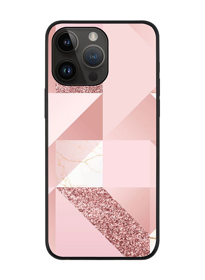 Stylizedd Rugged Black edge case for Apple iPhone 14 Pro Max Slim fit Soft Case Flexible Rubber Edges Anti Drop TPU Gel Thin Cover - Marble Pink Geometric - Image 1