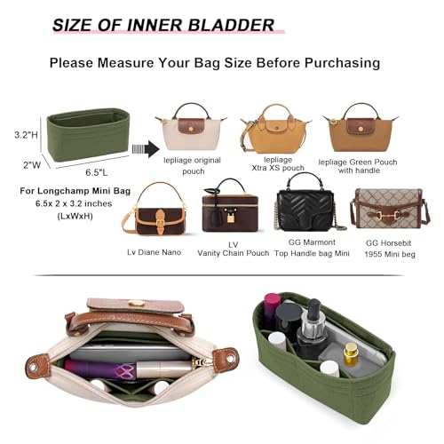 LOUKAYCCI Felt Mini Organizer Insert for Longchamp mini XS BagPurse Organizer Insert For Handbag Green - Image 3