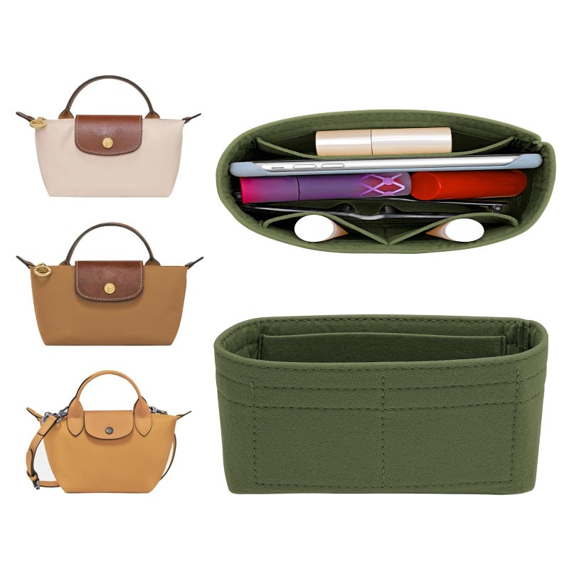 LOUKAYCCI Felt Mini Organizer Insert for Longchamp mini XS BagPurse Organizer Insert For Handbag Green - Image 2