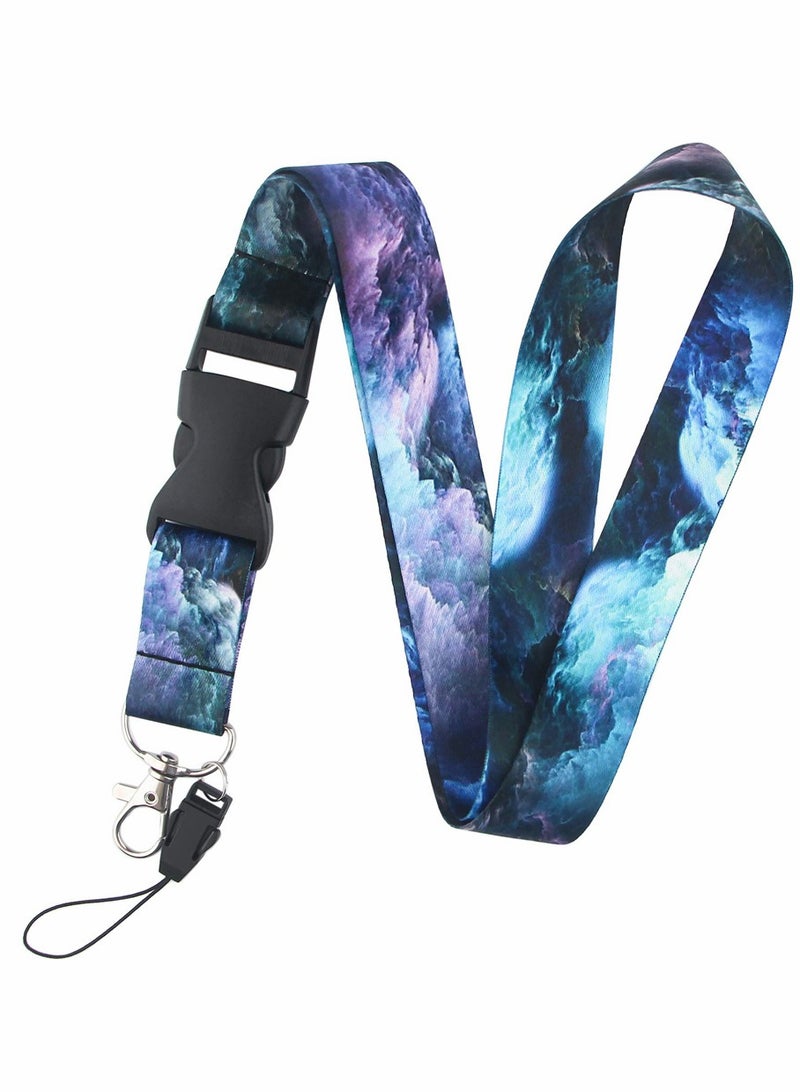 SYOSI Lanyard Strap, Soft Fabric Neck Lanyard Card Holder Keychain Lanyard Neck Strap Keys Lanyards Strap ID Lanyard Cell Phones Bags Accessories Quick Release Detachable Buckle, Blue Purple Galaxy Style - Image 1