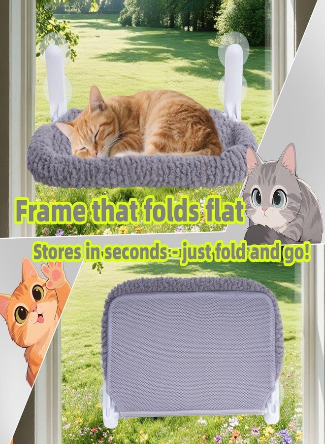 AIWIKIDE Cat Window Perch with Cushion Rim, Easy Install Bracket, Portable Wall Hammock for Indoor Cat, Grey - Image 4