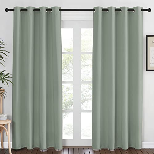 NICETOWN Blackout Sage Green Curtain 84 inch Length for Bedroom Thermal Insulated Grommet Room Darkening Window Drape Sound Dampening for Living Room W52 x L84 1 Panel