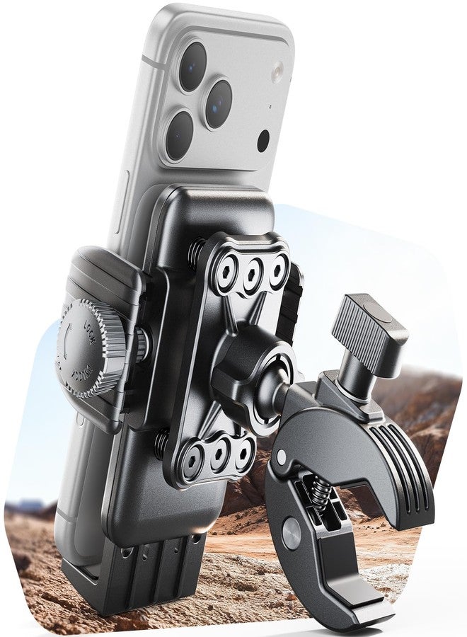 SUPERONE Motorcycle Phone Mount Holder, [Dual Vibration Dampener] Bike Phone Holder Handlebar Clamp, [Camera Friendly] Bicycle Scooter Phone Clip, Compatible with iPhone, Samsung, All Cell Phone - Image 1