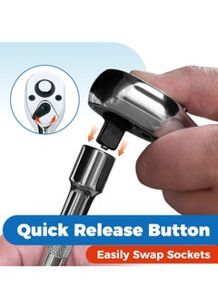 KASTWAVE 3 Pcs Stubby Ratchet Set, Quick Release Reversible, 1/4", 3/8", 1/2" Drive Mini Ratchet Handle, Small Ratchet Set, Chrome Alloy Made, CR-MO Head, 72-Tooth, Full Polished  - Image 3