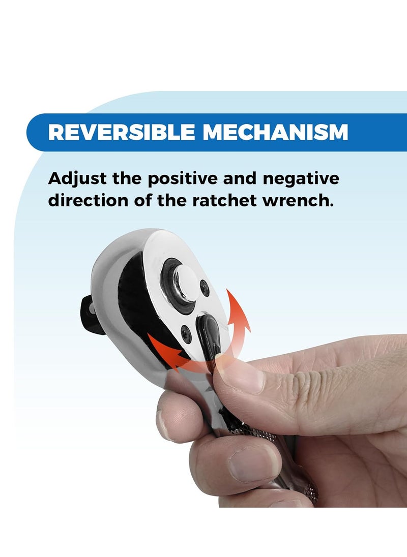 KASTWAVE - 3 Pcs Stubby Ratchet Set, Quick Release Reversible, 1/4", 3/8", 1/2" Drive Mini Ratchet Handle, Small Ratchet Set, Chrome Alloy Made, CR-MO Head, 72-Tooth, Full Polished - Image 1
