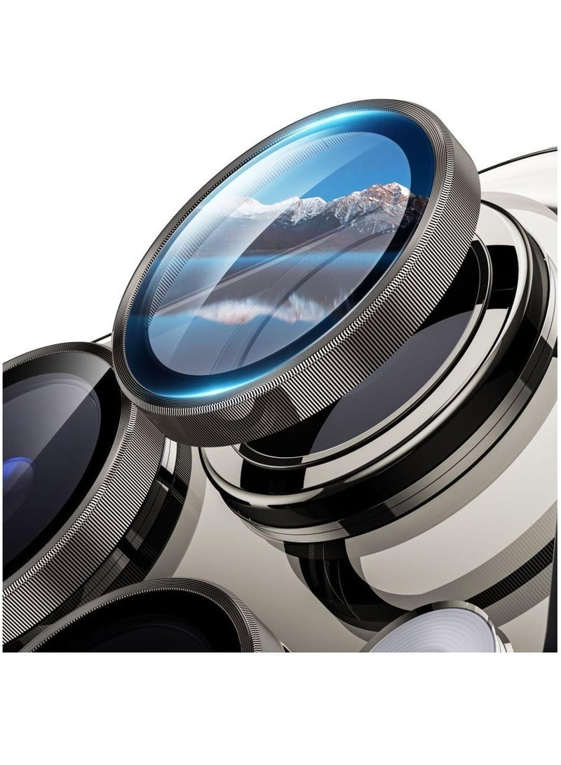 إلترازون واقي عدسة الكاميرا iPhone 15 Pro/15 Pro Max - [3+1 حزمة] واقي شاشة زجاجي فائق الدقة صديق للحافظة، حماية من السقوط من الدرجة العسكرية (تيتانيوم طبيعي) - Image 1