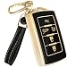 Lucrum Compatible with Jeep Grand Cherokee Key Fob Cover Leather Keychain TPU Keyfob Case for Cherokee Wagoneer 20212025 Black and Gold - Image 2