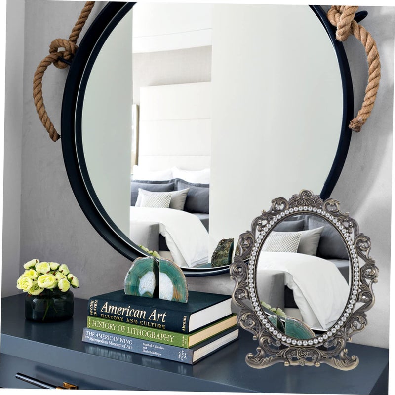 Vintage Pearl Desktop Makeup Mirror High Definition Tabletop Vanity Mirror With Stable Base For Dressing Shaving And Daily Cosmetic - Image 3
