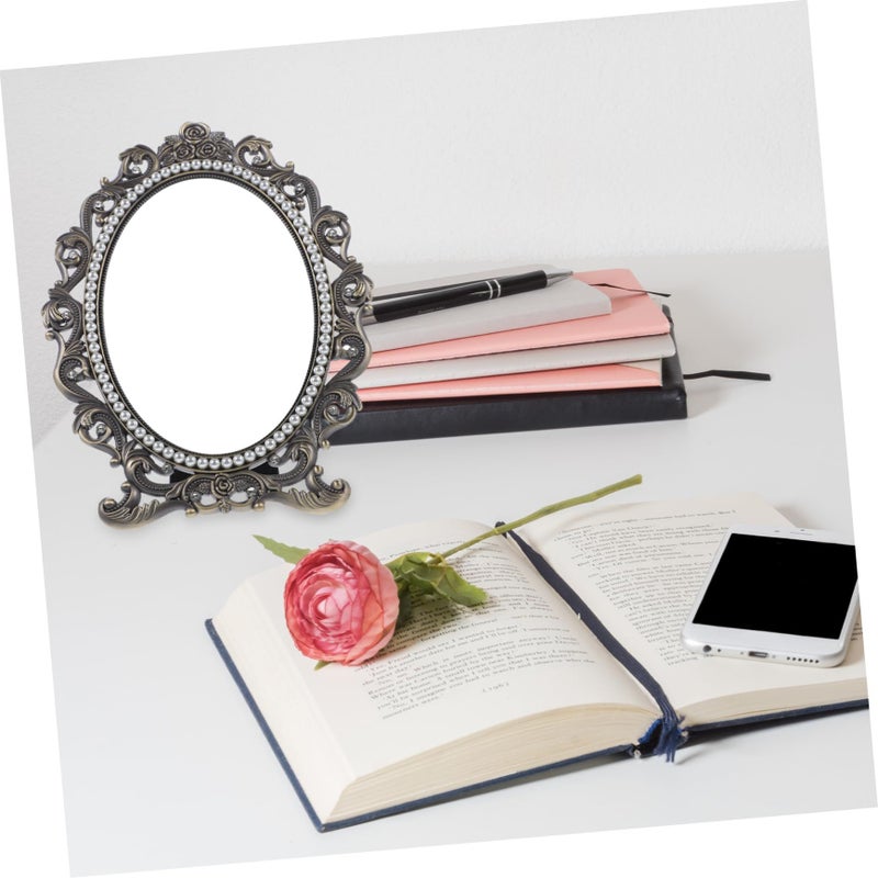 Vintage Pearl Desktop Makeup Mirror High Definition Tabletop Vanity Mirror With Stable Base For Dressing Shaving And Daily Cosmetic - Image 5